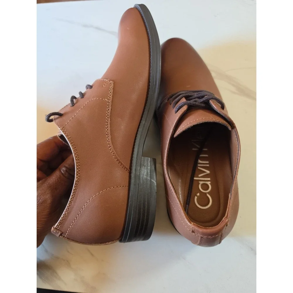 Calvin Klein Men's Carl Smooth Calf Leather Oxford Shoes Brown/Tan Size 7